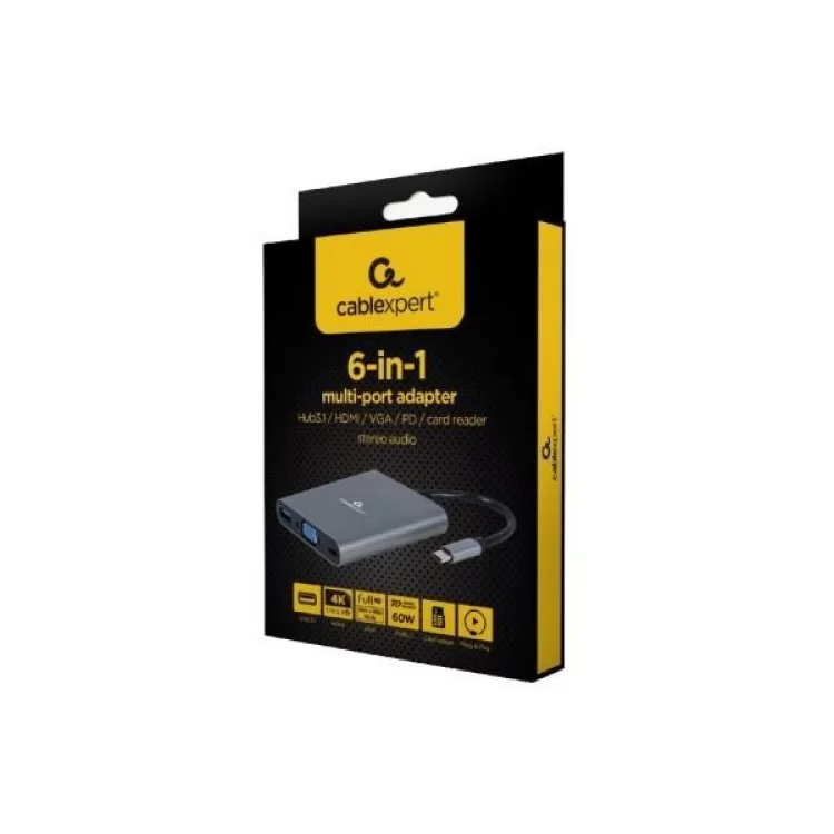 в продажу Концентратор Cablexpert USB-C 6-in-1 (Hub3.1/HDMI/VGA/PD/card-reader/audio) (A-CM-COMBO6-01) - фото 3