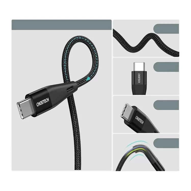 в продажу Дата кабель USB-С to USB-С 1.2m 60W USB2.0 Choetech (XCC-1003-BK) - фото 3