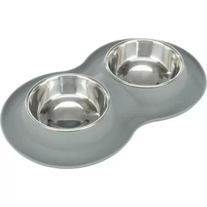 Посуд для собак Trixie Миска металева подвійна 2х400 мл/16 см (сіра) (4011905249834)