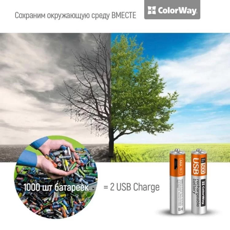 продаем Аккумулятор ColorWay AAA USB-micro 400 mAh * 2 (CW-UBAAA-01) в Украине - фото 4