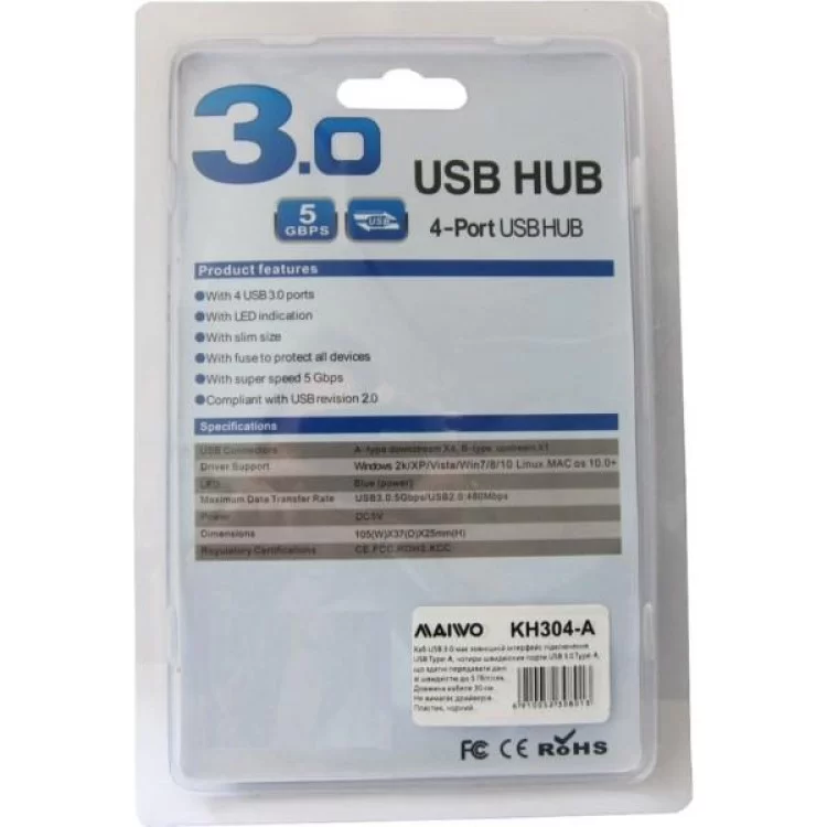 Концентратор Maiwo USB Type-A to 4х USB3.0 30cm (KH304-A) характеристики - фотография 7