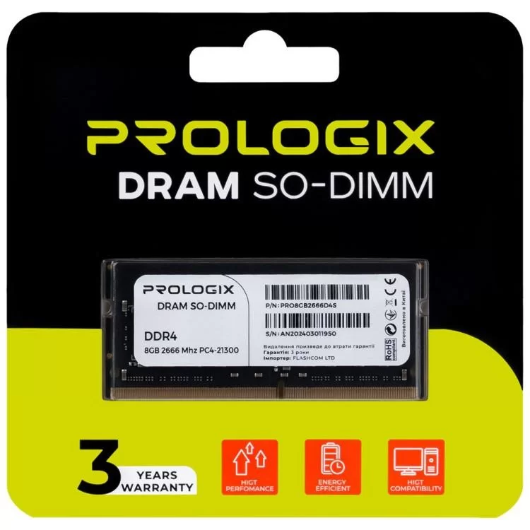 продаємо Модуль пам'яті для ноутбука SoDIMM DDR4 8GB 2666 MHz Prologix (PRO8GB2666D4S) в Україні - фото 4