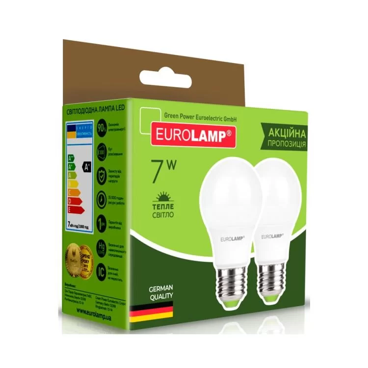 в продажу Лампочка Eurolamp LED A60 7W E27 3000K 220V акция 1+1 (MLP-LED-A60-07272(E)) - фото 3