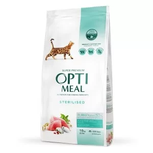 Сухой корм для кошек Optimeal для стерилизованных/кастрированных — индейка и овес 10 кг (B1830601)