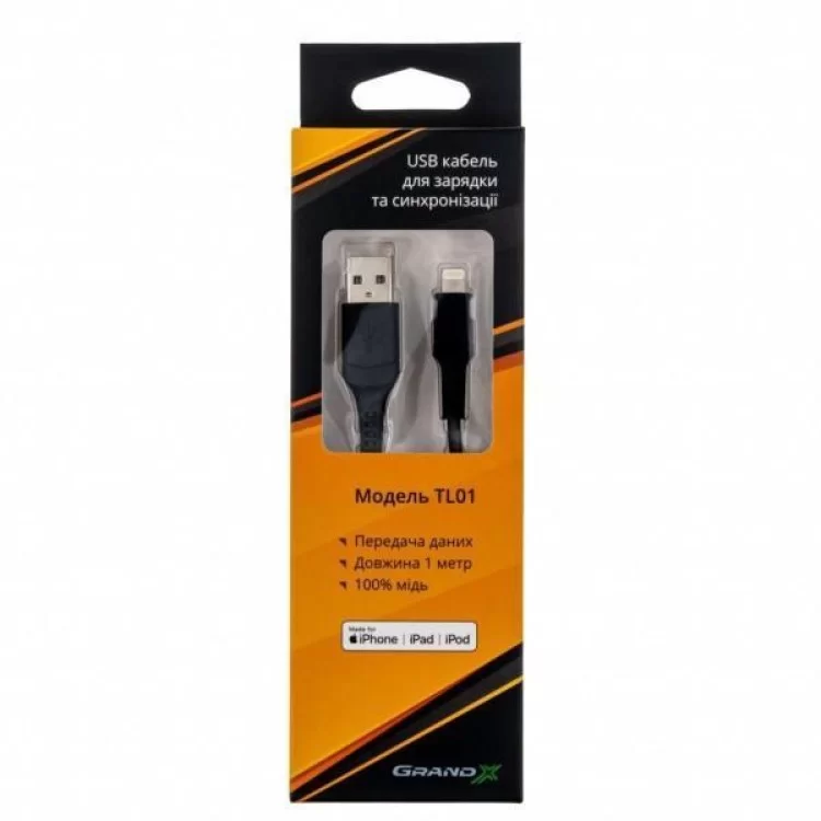 в продажу Дата кабель USB 2.0 AM to Lightning 1.0m MFI Grand-X (TL01) - фото 3