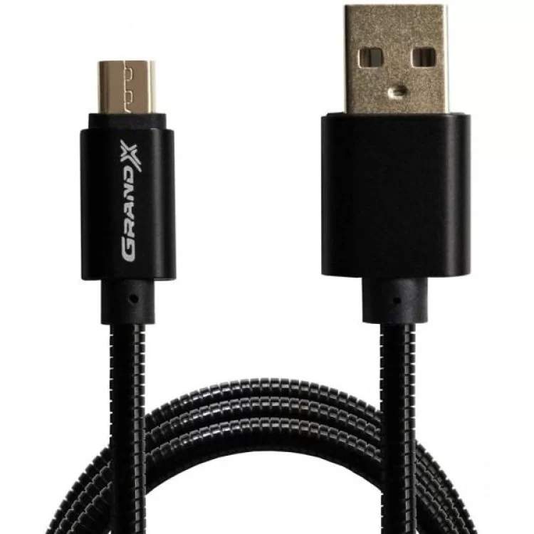 Дата кабель USB 2.0 AM to Micro 5P 1.0m Cu, 2.1A, Black Grand-X (MM-01B) ціна 190грн - фотографія 2