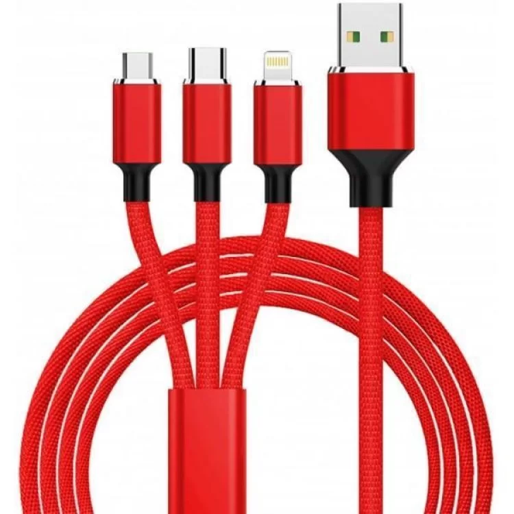 Дата кабель USB 2.0 AM to Lightning + Micro 5P + Type-C 1.2m red XoKo (SC-330-RD)