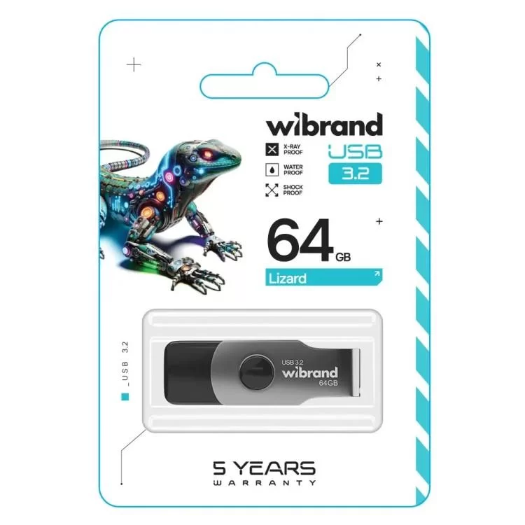в продажу USB флеш накопичувач Wibrand 64GB Lizard Black USB 3.2 Gen 1 (USB 3.0) (WI3.2/LI64P9B) - фото 3