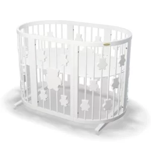 Кроватка Ingvart трансформер Smart Bed Oval (60х72, 60х120, 60х168 см) белая с декором "Мишки" (1229003)