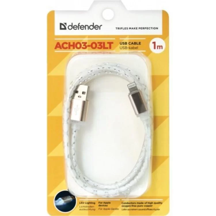 в продажу Дата кабель USB 2.0 AM to Lightning 1.0m ACH03-03LT GrayLED backlight Defender (87550) - фото 3