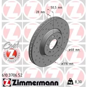 Тормозной диск ZIMMERMANN 610.3706.52