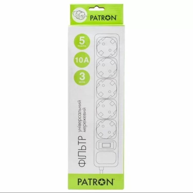 Сетевой фильтр питания Patron 3m (SP-1053W), 5 розеток White (EXT-PN-SP-1053W) цена 366грн - фотография 2