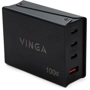 Зарядний пристрій Vinga GaN 100W PD+QC 3C1A ports 1.2m Wired Charger (VCPCH100CB)