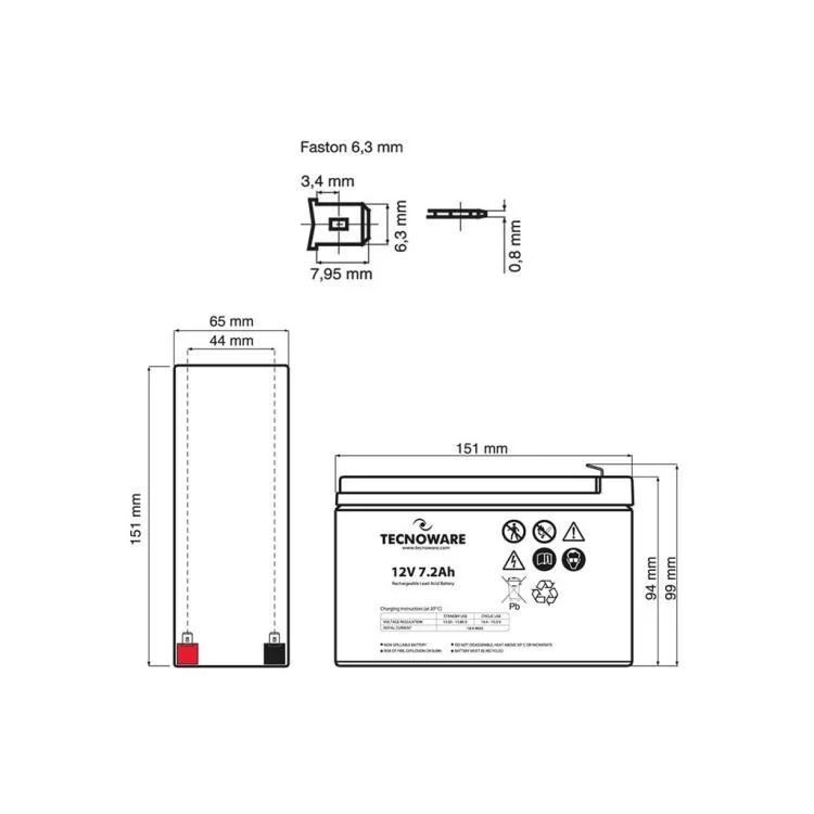 в продажу Батарея до ДБЖ TECNOWARE 12V-7.2Ah (EACPE12V7A2TWP) - фото 3