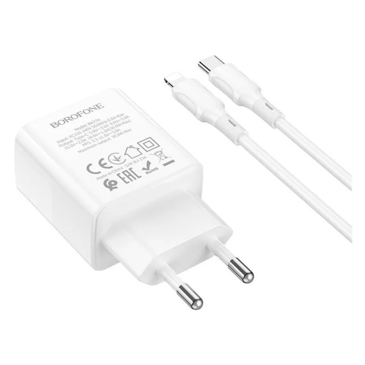 в продажу Зарядний пристрій BOROFONE BA77A charger set (C to iP) White (6941991101281) - фото 3