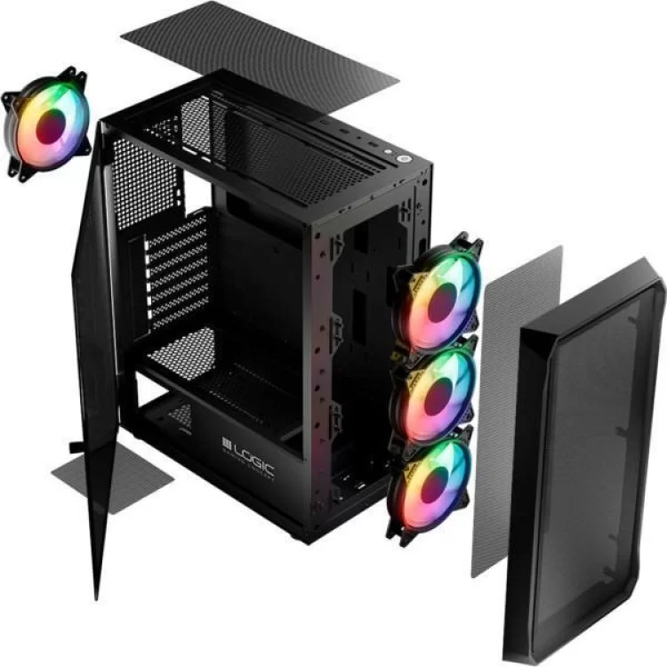 Корпус Logic concept PORTOS MESH+GLASS ARGB fans 4x120mm BLACK (AT-PORTOS-10-0000000-0002) - фото 11