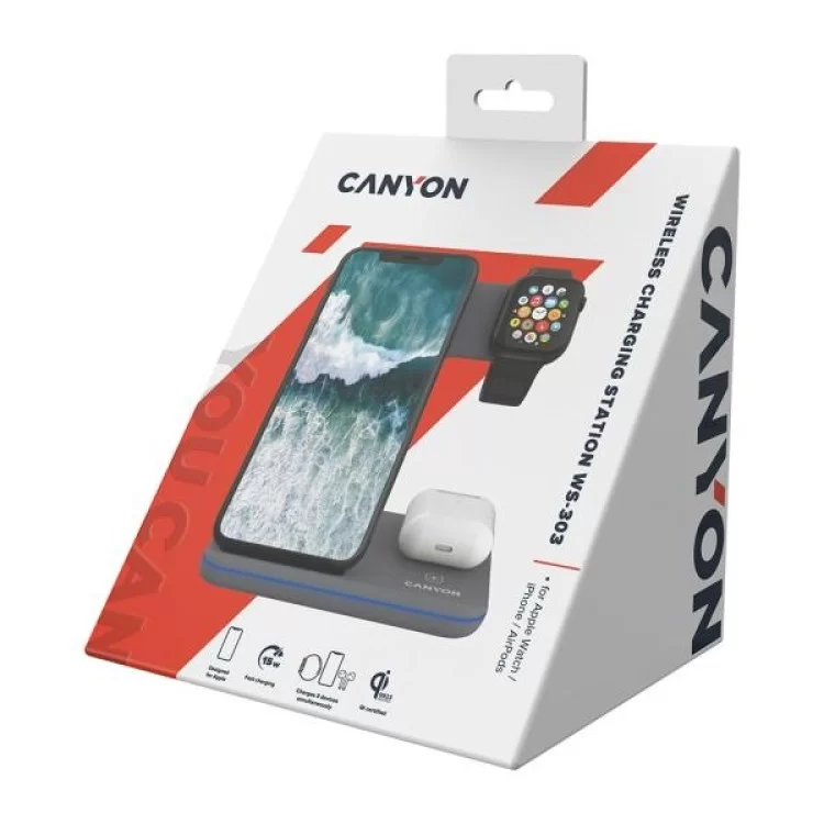 Зарядний пристрій Canyon WS-303, 3in1 Wireless Dark Grey (CNS-WCS303DG) характеристики - фотографія 7