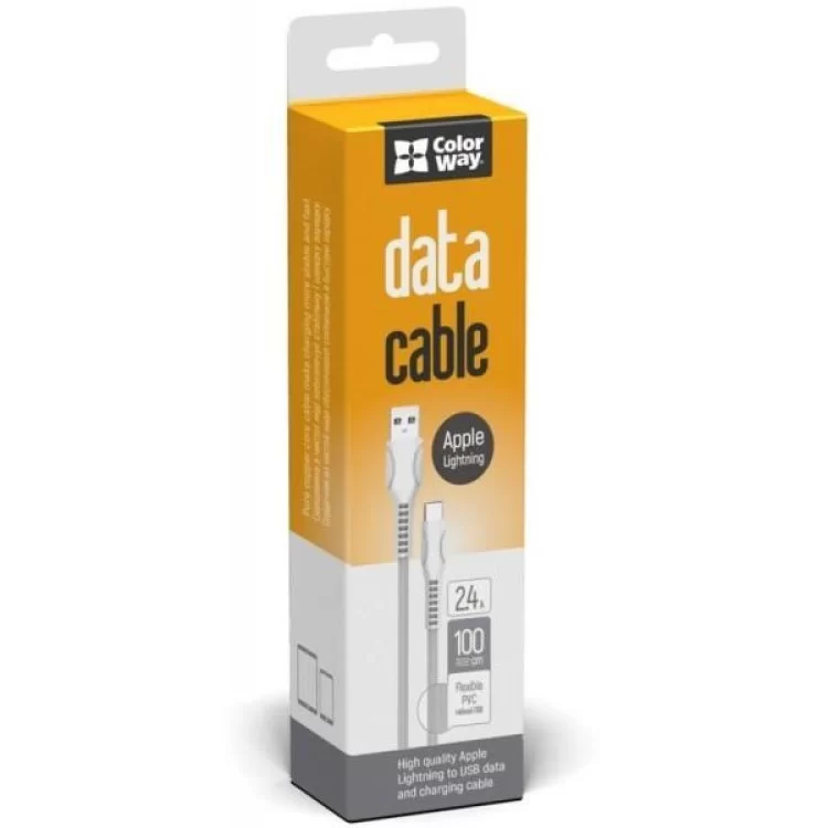 в продажу Дата кабель USB 2.0 AM to Lightning 1.0m line-drawing white ColorWay (CW-CBUL027-WH) - фото 3