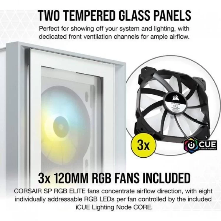 Корпус Corsair iCUE 4000X RGB Tempered Glass White (CC-9011205-WW) характеристики - фотография 7