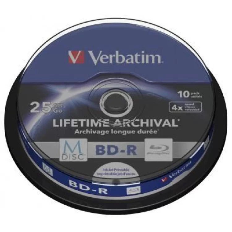 Диск BD Verbatim 25Gb 4x Cake 10pcs Printable M-DISC (43825) ціна 2 944грн - фотографія 2