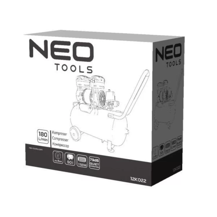 Компрессор Neo Tools безмаслянный, 2-х поршневой, 230В, 50л, 8 Бар, 180л/мин, 115 (12K022) инструкция - картинка 6