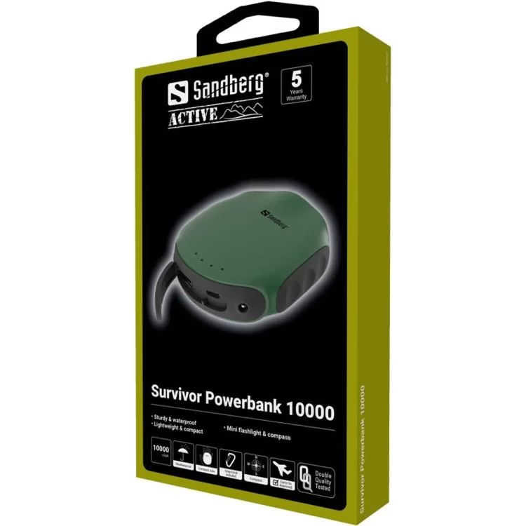 Батарея універсальна Sandberg 10000mAh, Survivor, USB*2, міні-компас, міні-ліхтарик (420-60) ціна 1 278грн - фотографія 2