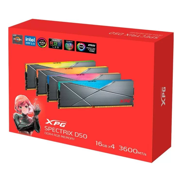 продаємо Модуль пам'яті для комп'ютера DDR4 64GB (4x16GB) 3600 MHz XPG Spectrix D50 RGB Tungsten ADATA (AX4U360016G18I-QCTG50) в Україні - фото 4