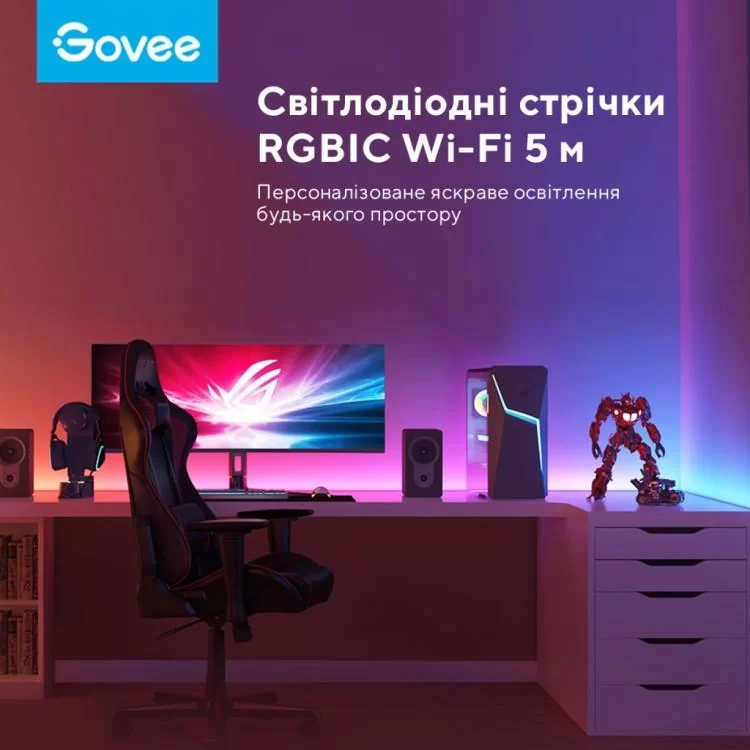 Светодиодная лента Govee RGBIC Basic Wi-Fi + Bluetooth LED Strip Light 5м Білий (H618A3D1) отзывы - изображение 5