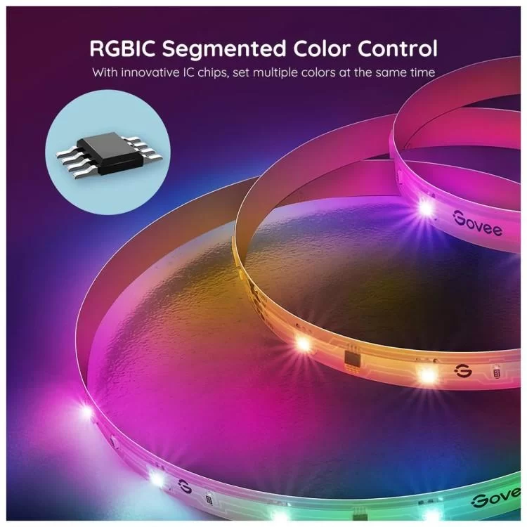 Світлодіодна стрічка Govee RGBIC Basic Wi-Fi + Bluetooth LED Strip Light 5м Білий (H618A3D1) огляд - фото 8