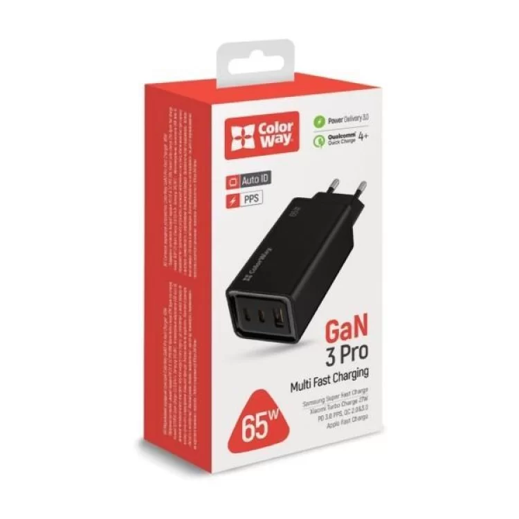 Зарядное устройство ColorWay GaN3 Pro Power Delivery (USB-A + 2 USB TYPE-C) (65W) (CW-CHS039PD-BK) - фото 9