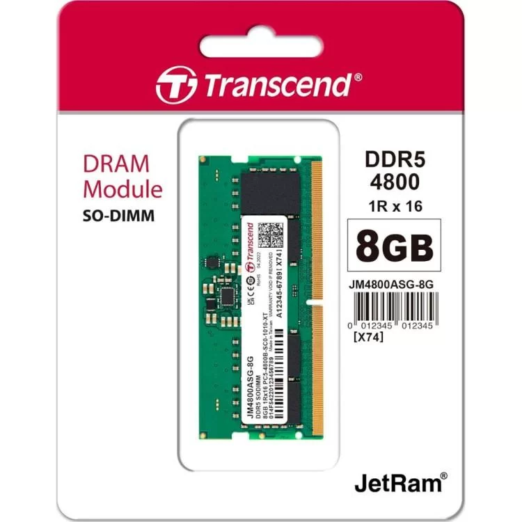 Модуль пам'яті для ноутбука SoDIMM DDR5 8GB 4800 MHz JetRam Transcend (JM4800ASG-8G) ціна 1 970грн - фотографія 2