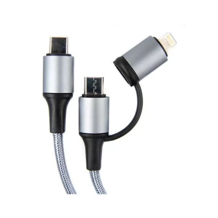 Дата кабель USB-C to USB-C/Lightning 1.0m gray Dengos (NTK-TC-TCL-GREY) ціна 398грн - фотографія 2