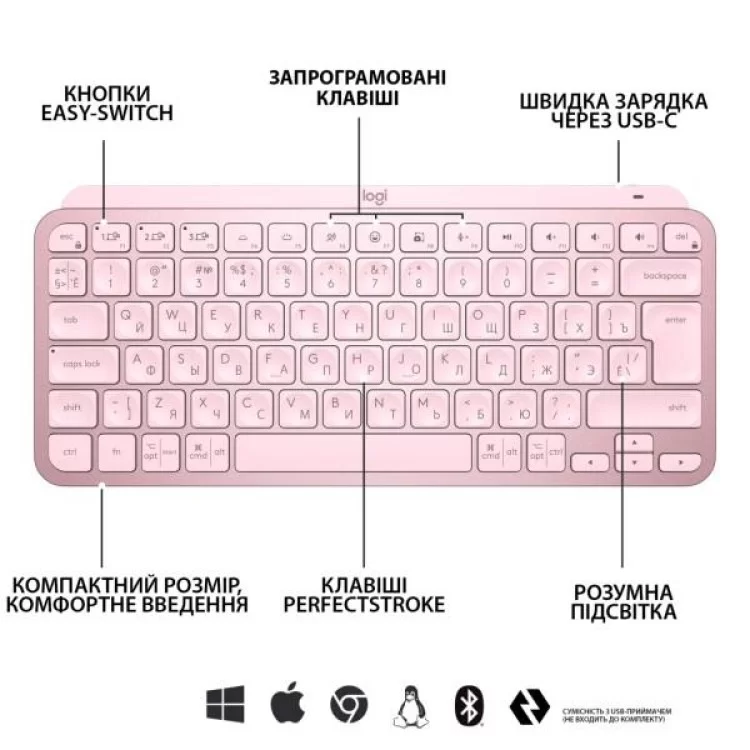 Клавіатура Logitech MX Keys Mini Wireless Illuminated UA Rose (920-010500) інструкція - картинка 6