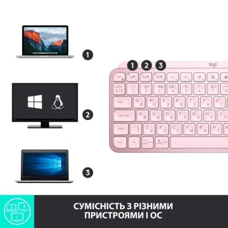 Клавіатура Logitech MX Keys Mini Wireless Illuminated UA Rose (920-010500) характеристики - фотографія 7