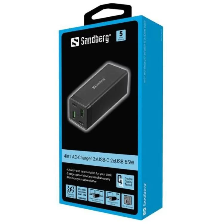 Зарядное устройство Sandberg 4in1 2xUSB-C 2xUSB PD 65W QC 3.0 20W (441-45) отзывы - изображение 5