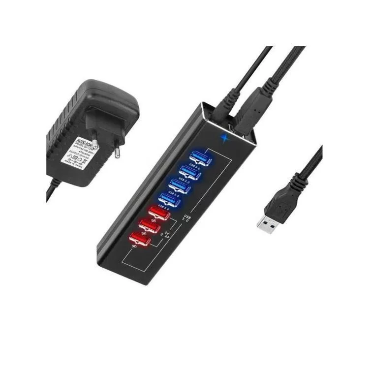 Концентратор Dynamode 4*USB3.0 data ports + 3*2.4А charge with Power Adaptor metal (DM-UH-P407)