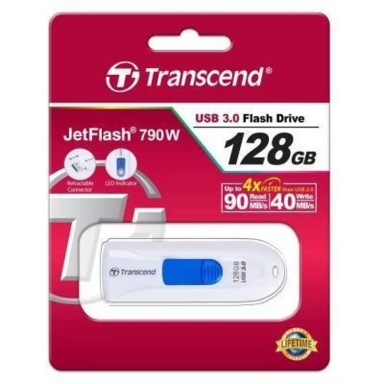 USB флеш накопитель Transcend 128GB JetFlash 790 White USB 3.0 (TS128GJF790W) отзывы - изображение 5