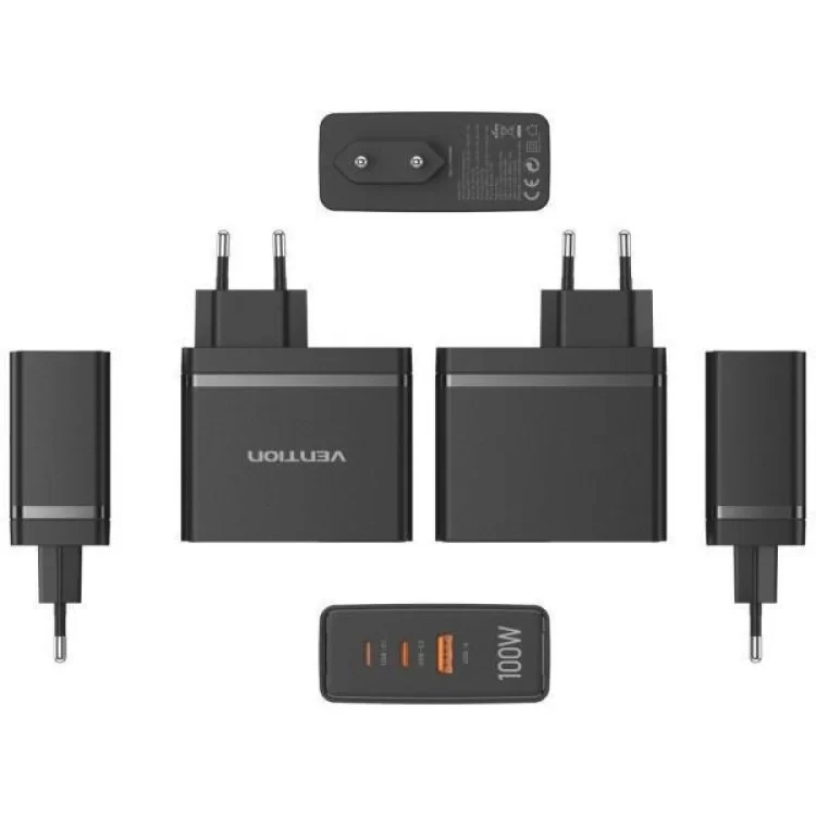 Зарядное устройство Vention 3xUSB 100W GaN (2хUSB-C+USB-A) black (FEGB0-EU) цена 1 455грн - фотография 2