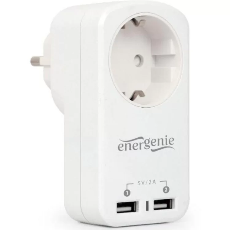 Зарядное устройство EnerGenie 2 USB по 2.1A со сквозной розеткой (EG-ACU2-01-W)