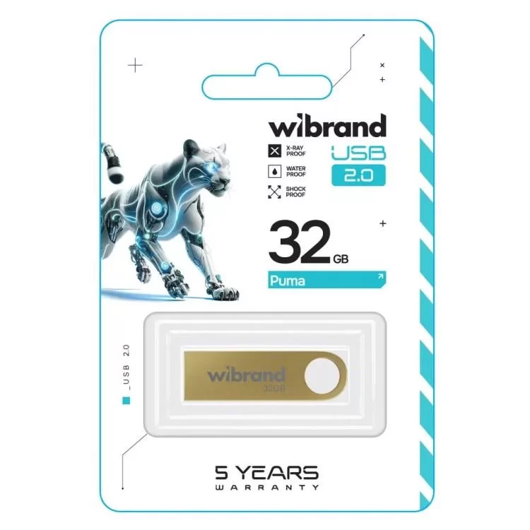 USB флеш накопичувач Wibrand 32GB Puma Gold USB 2.0 (WI2.0/PU32U1G) ціна 263грн - фотографія 2