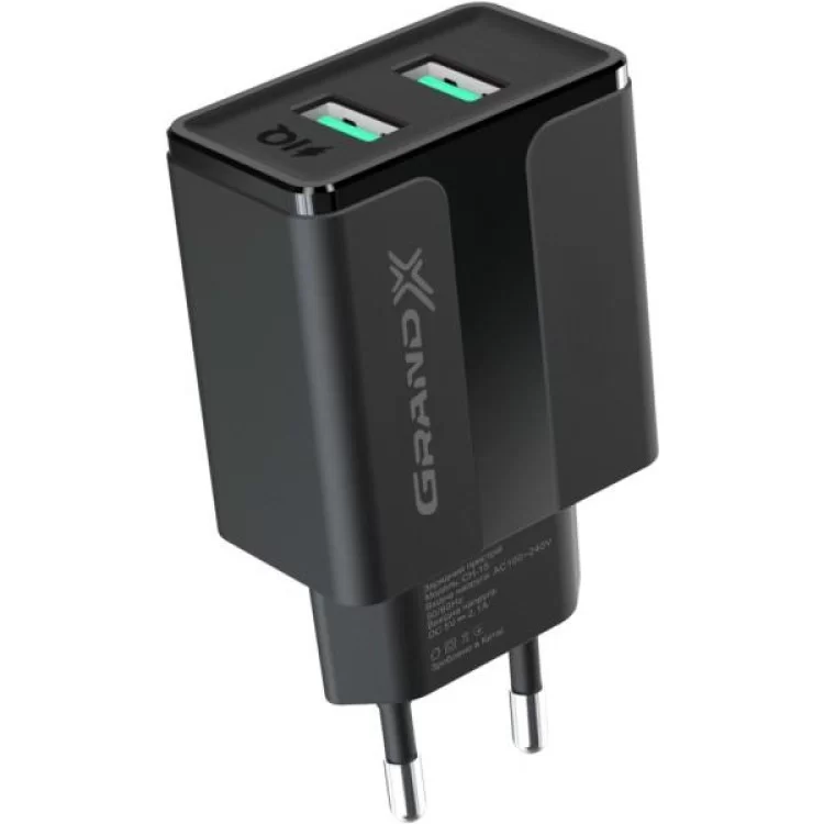 в продаже Зарядное устройство Grand-X CH-15T 5V 2,1A USB Black + cable USB -> Type C, Cu, 4A, TPE (CH-15T) - фото 3