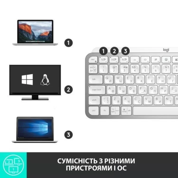 Клавіатура Logitech MX Keys Mini Wireless Illuminated UA Pale Grey (920-010499) характеристики - фотографія 7