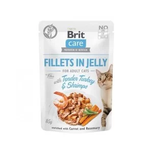 Вологий корм для кішок Brit Care Cat pouch 85 г (індичка з креветками в желе) (8595602540570)