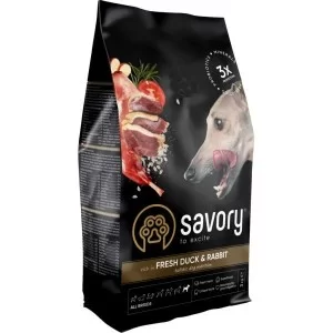 Сухий корм для собак Savory Adult All Breeds rich in Fresh Duck and Rabbit 3 кг (4820232630174)