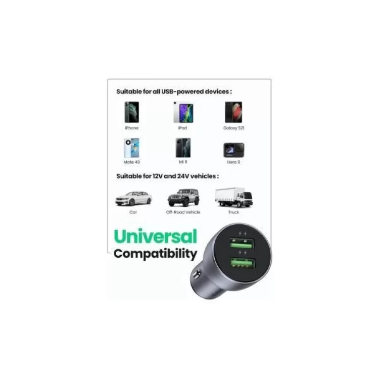 продаємо Зарядний пристрій Ugreen CD213 36W 2xUSB QC 3.0 3A Car Charger (Dark Blue) (10144) в Україні - фото 4