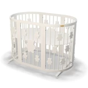 Ліжечко Ingvart трансформер Smart Bed Oval (60х72, 60х120, 60х168 см) молочне з декором "Ведмедики" (1229001)
