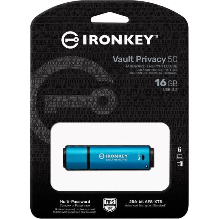 USB флеш накопитель Kingston 16GB IronKey Vault Privacy 50 Blue USB 3.2 (IKVP50/16GB) отзывы - изображение 5