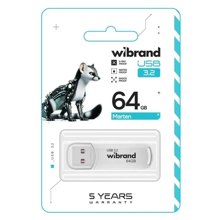 USB флеш накопитель Wibrand 64GB Marten White USB 3.2 Gen 1 (USB 3.0) (WI3.2/MA64P10W) цена 333грн - фотография 2