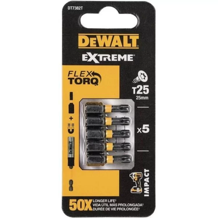 Набор бит DeWALT IMPACT TORSION, ударные, Torx, Т25, L= 25 мм, 5 шт (DT7382T)