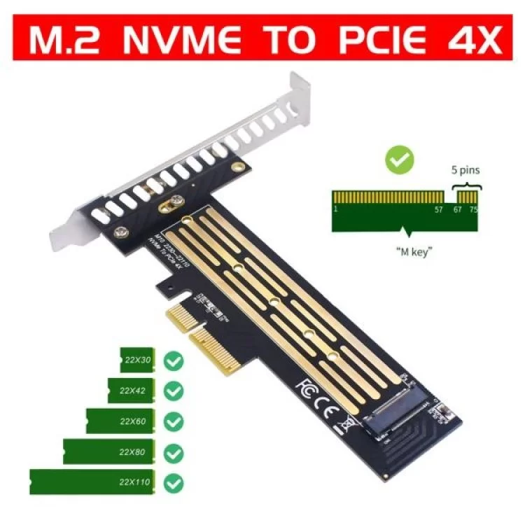 Контролер Dynamode M.2 SSD NVMe M-Key to PCI-E 3.0 x4/ x8/ x16, full profile br (PCI-Ex4- M.2 M-key) ціна 310грн - фотографія 2